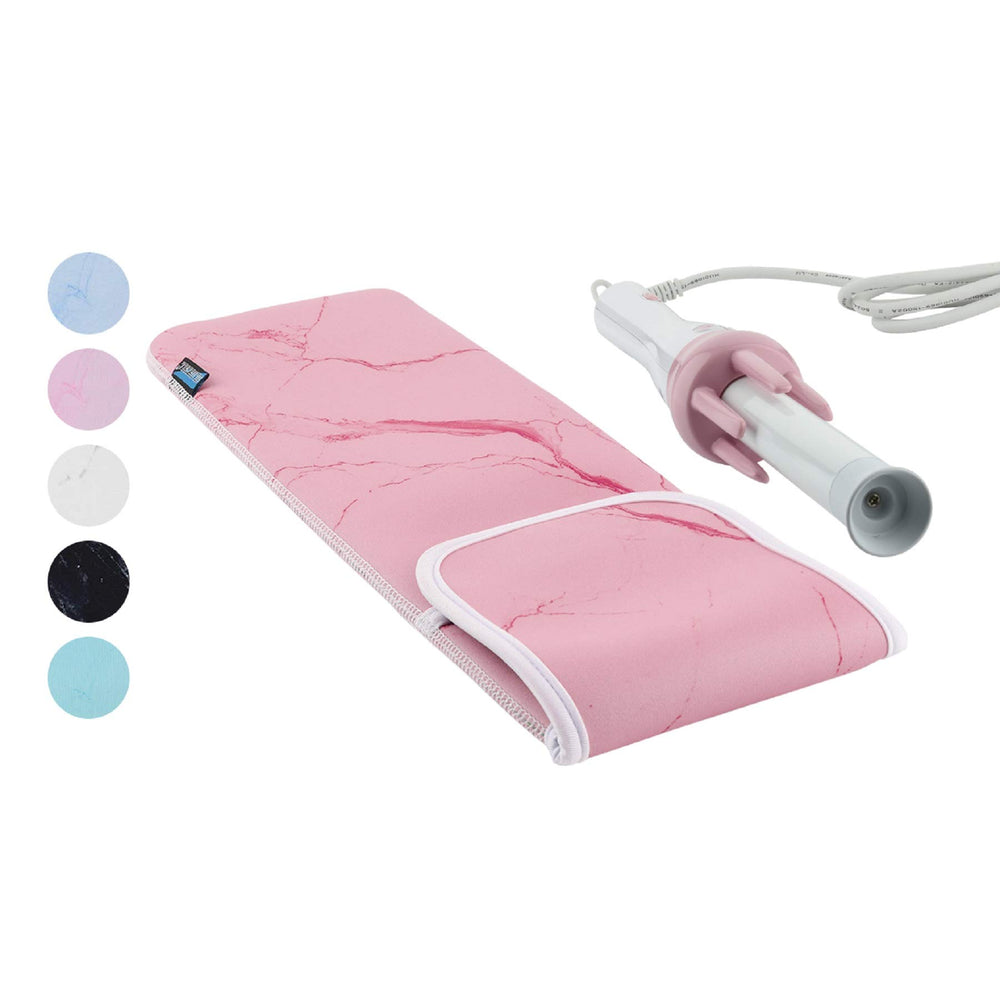 Heat Resistant Neoprene Curling Iron Cover Bag, Universal Curling Iron Cover Sleeve, Flat Iron Curling Wand Travel Case Pouch for Travel, Gym, or Home, 15 x 5 Inches (Dark Pink Marble Pattern)