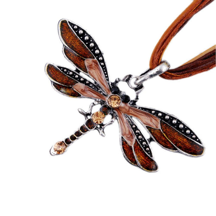 Fashion Creative Bohemian Jewelry Ethnic Multi-layer Chain Colorful Enamel Dragonfly Pendant Necklace(Coffee)