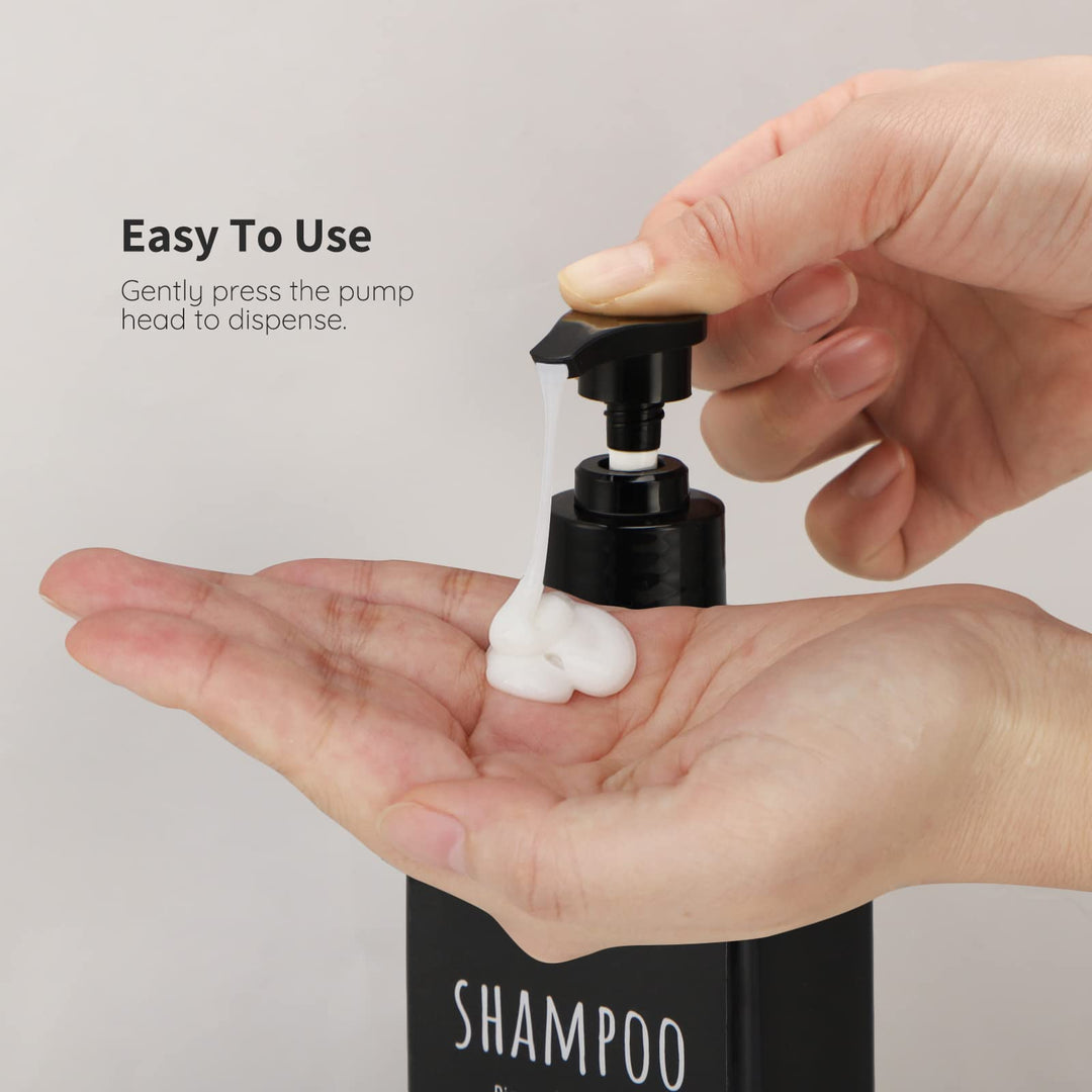 Shampoo and Conditioner Dispenser Refillable, 3pcs 16.9oz Shower Bottles Soap Dispenser with Labels, 500ml Empty Plastic Square Pump Bottle Dispenser Body Wash Containers for Bathroom Black