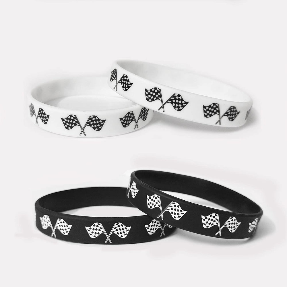 48 Racing Car Themed Party Rubber Bracelets Race Car Racing Checkered Flag Baby Shower Birthday Party Favors Supplies Decorations Goodie Bag Favor Stuffers Silicone Wristbands