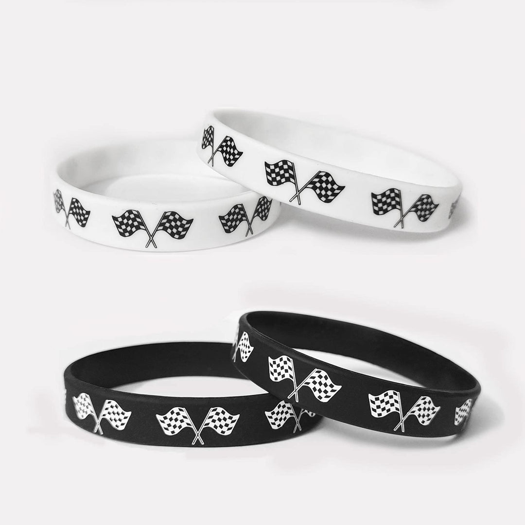 48 Racing Car Themed Party Rubber Bracelets Race Car Racing Checkered Flag Baby Shower Birthday Party Favors Supplies Decorations Goodie Bag Favor Stuffers Silicone Wristbands