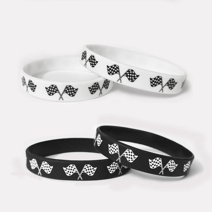 48 Racing Car Themed Party Rubber Bracelets Race Car Racing Checkered Flag Baby Shower Birthday Party Favors Supplies Decorations Goodie Bag Favor Stuffers Silicone Wristbands