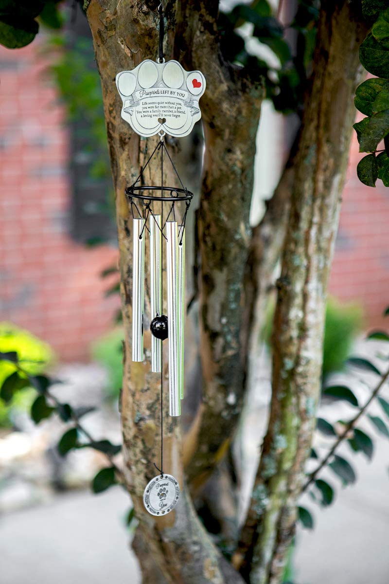 Pet Memorial Wind Chime - 18 Metal Casted Pawprint Wind Chime - A Beautiful Remembrance Gift for a Grieving Pet Owner - Includes Pawprints Left by You Poem Card