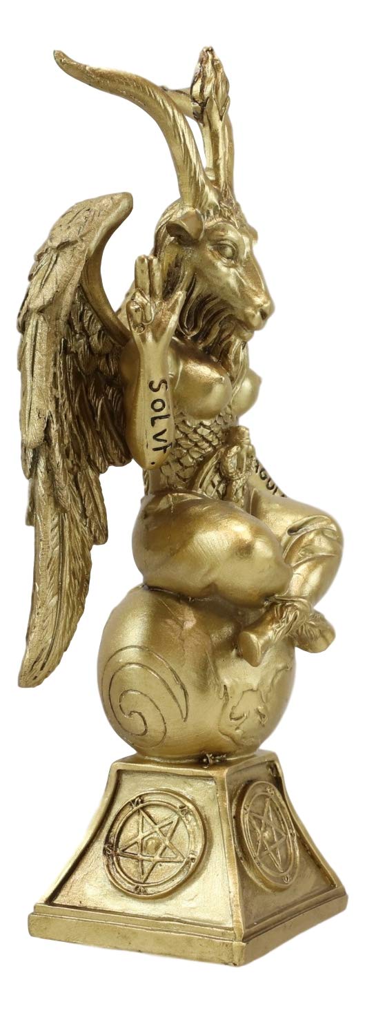 Sabbatic Goat Idol Baphomet Resin Statue Occultic Illuminati The Horned God Goat of Mendes Altar Sculpture Figurine (6.5 Tall Gold Patina)