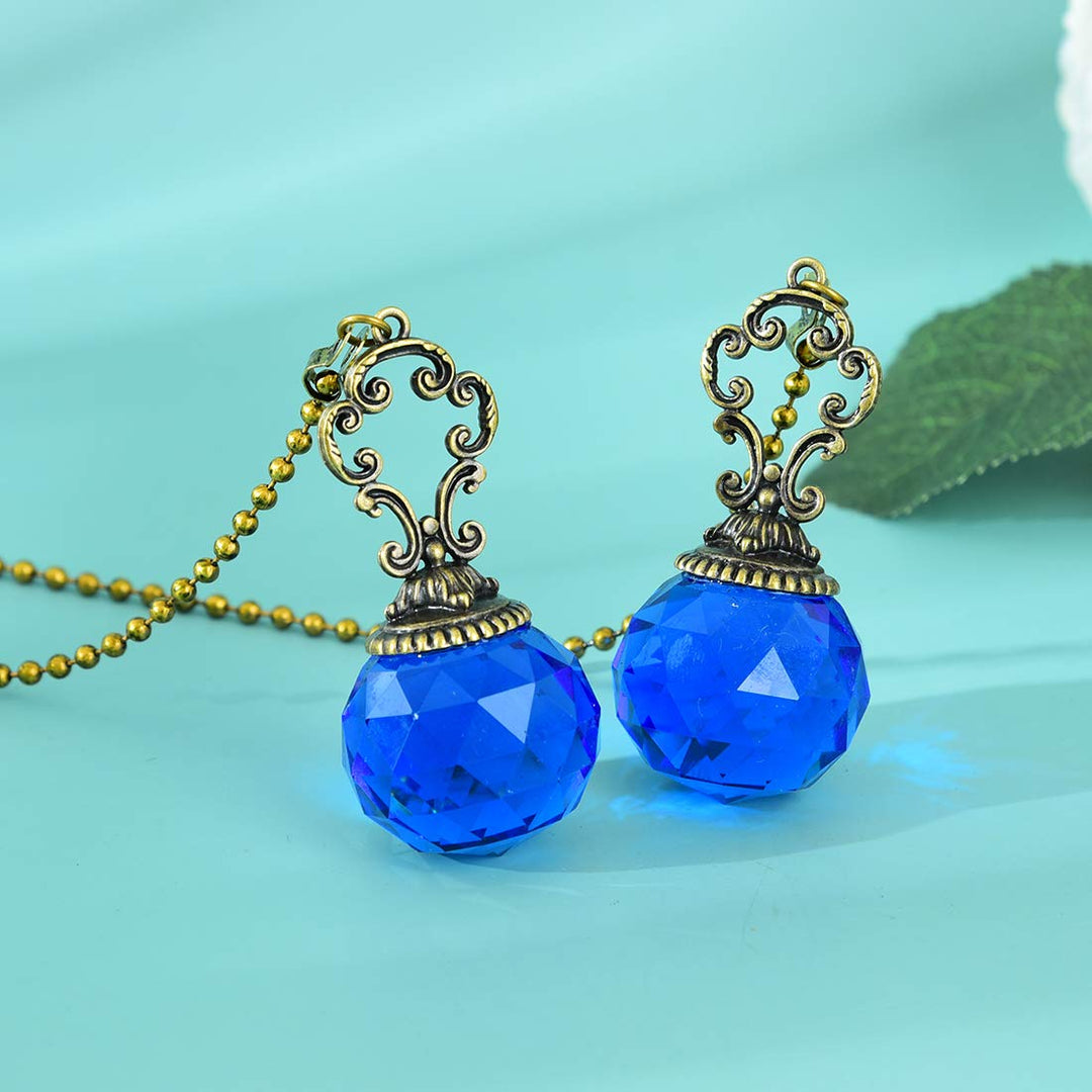 Set of 2 Vintage-Style Blue Fan Pull Ceiling Fan Chain Pulls Crystal Prism Ball