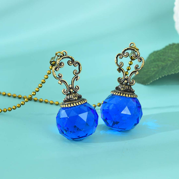Set of 2 Vintage-Style Blue Fan Pull Ceiling Fan Chain Pulls Crystal Prism Ball