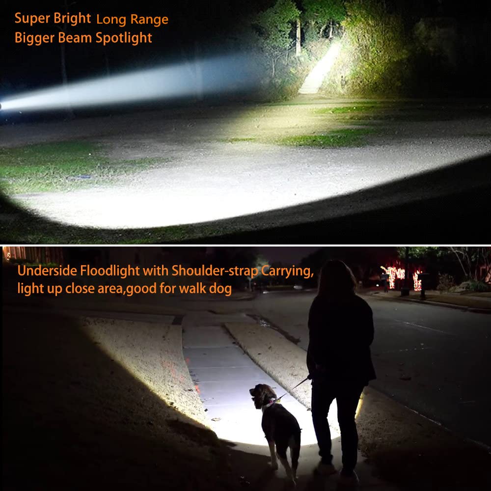 Multi Functions Rechargeable Flashlight High Lumens,Handheld Spotlight LED 6000 Lumens Super Bright, Large Battery 10000 Long Lasting Powerful Searchlight Plus Side Lantern,Home Outdoor