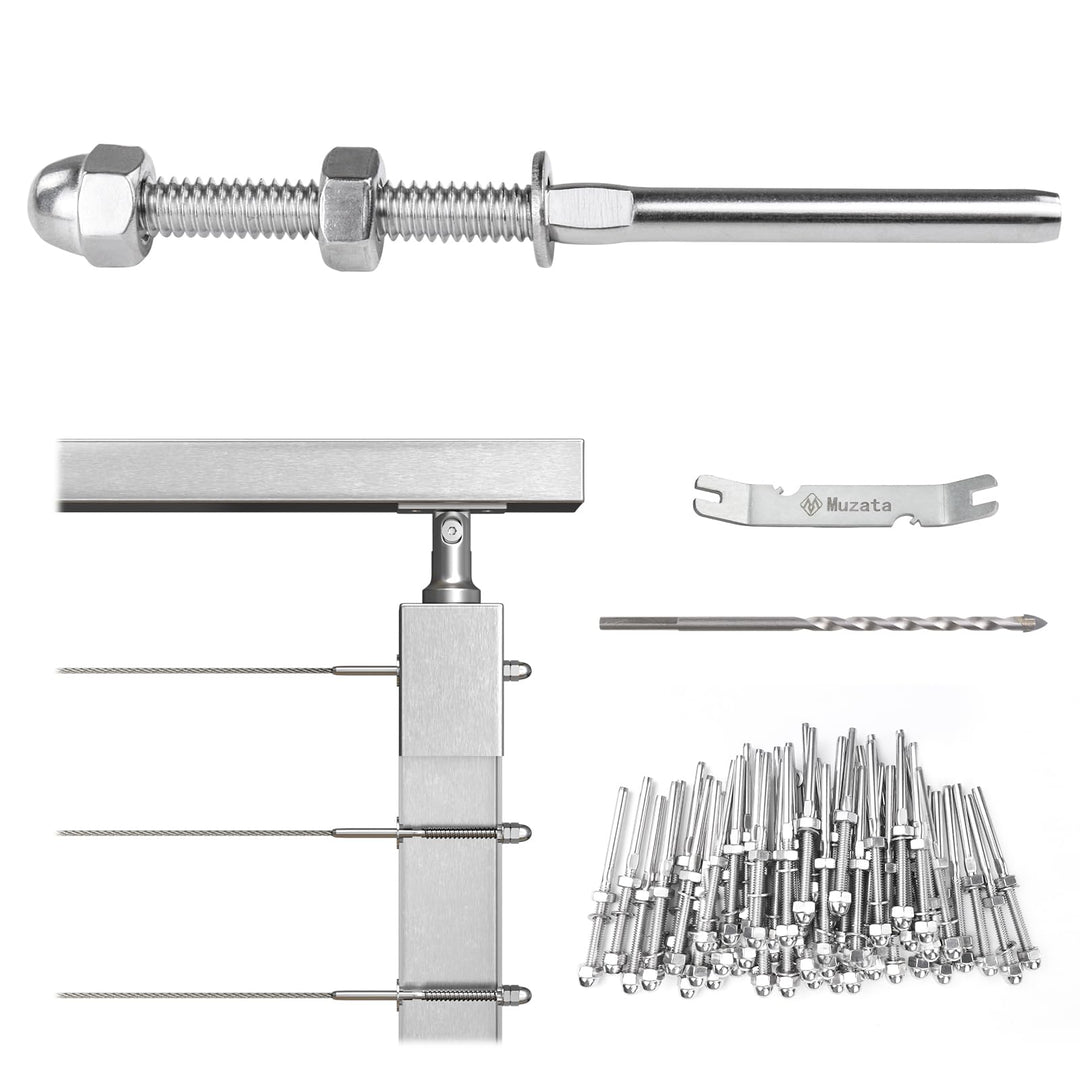 Muzata 60 Pack Cable Railing Kit Hand Swage Threaded St