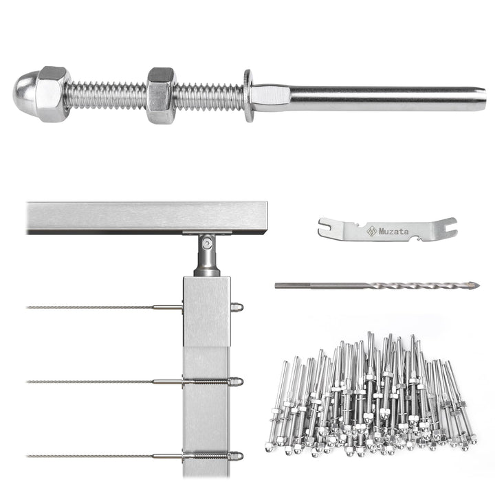 Muzata 60 Pack Cable Railing Kit Hand Swage Threaded St