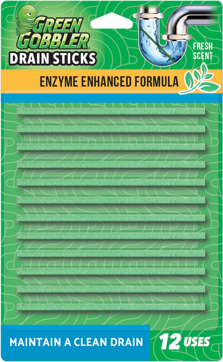 Drain Cleaner and Deodorizer Sticks with Enzymes - Maintain a Clean Drain, Safe for Pipes and Septic Tanks, Use Monthly - 12 Pack