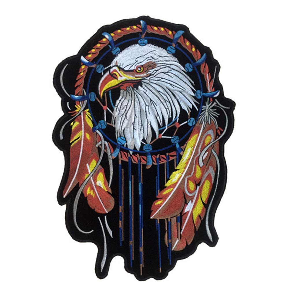 Large 8.3 x 11.8 inch 100% Embroidered Patch Motorcycle Bikers Riders Native American Bald Eagle Dream Catcher The Ultimate Respect Patrotic Applique Decorative Patch