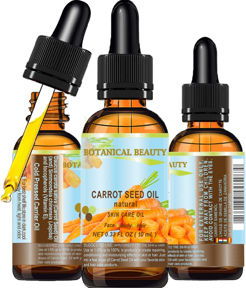 CARROT SEED OIL 100 % Natural Cold Pressed Carrier Oil. 0.33 Fl.oz.- 10 ml. Skin, Body, Hair and Lip Care. One of the best oils to rejuvenate and regenerate skin tissues.”