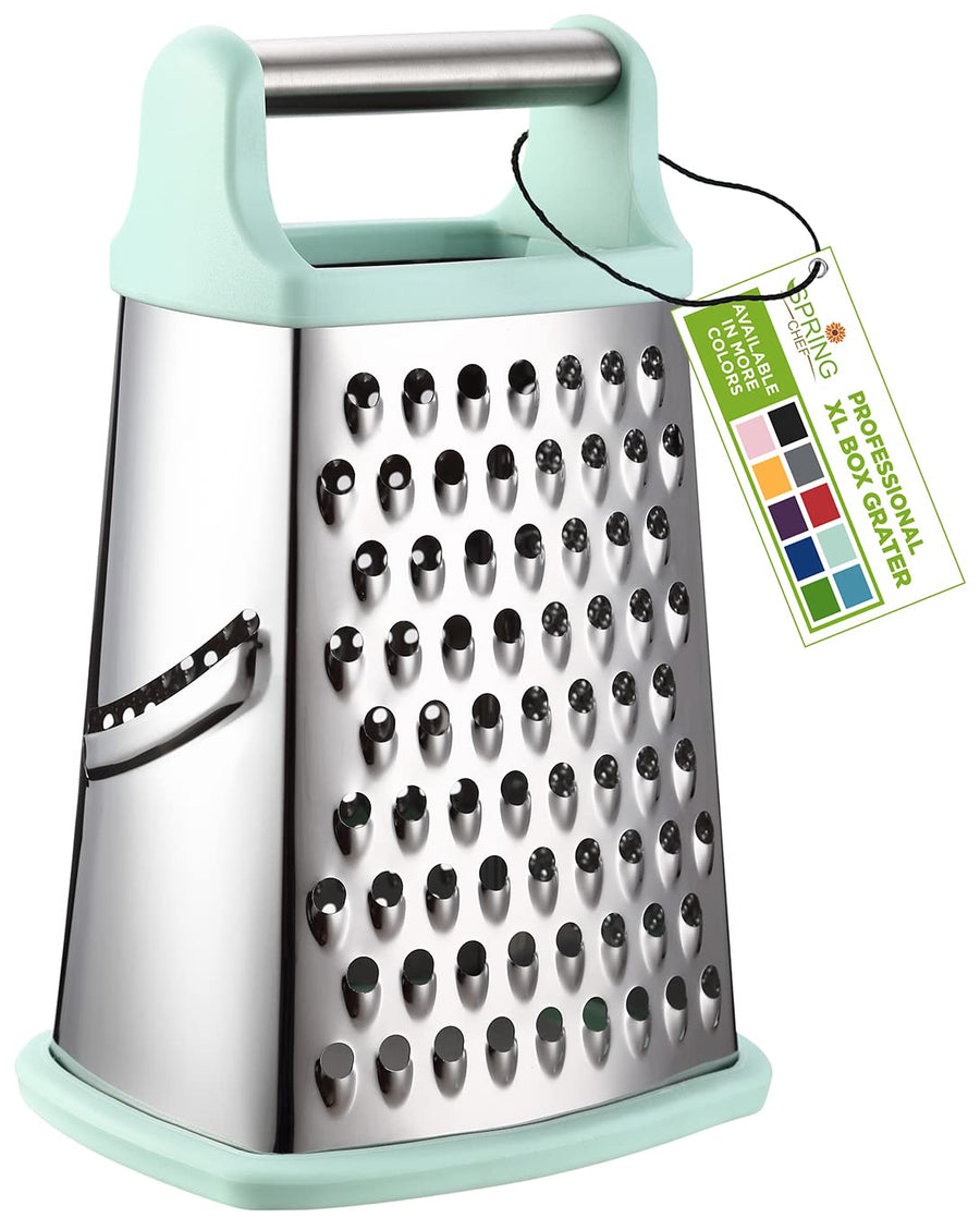 Professional Cheese Grater - Stainless Steel Box Grater for Kitchen, XL Size - Perfect 4 Sided Shredder for Parmesan Cheese, Vegetables, Ginger - Dishwasher Safe - Mint