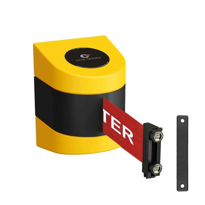 - CCW Series WMB-220 Magnetic Wall Mount Retractable Belt Barrier - 15 Foot, Red withCaution - DO NOT Enter White Letters Belt with Yellow ABS Case