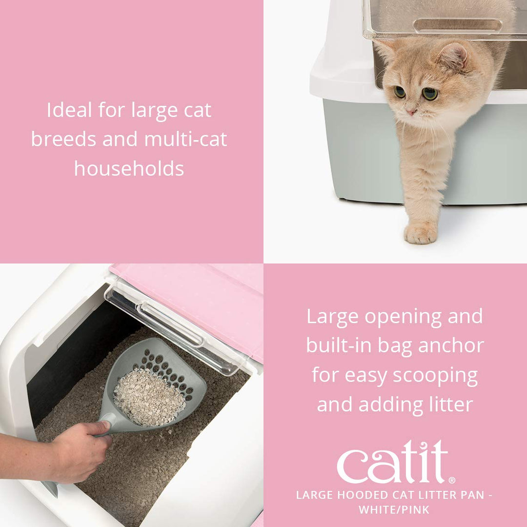 Hooded Cat Litter Pan, White/Pink