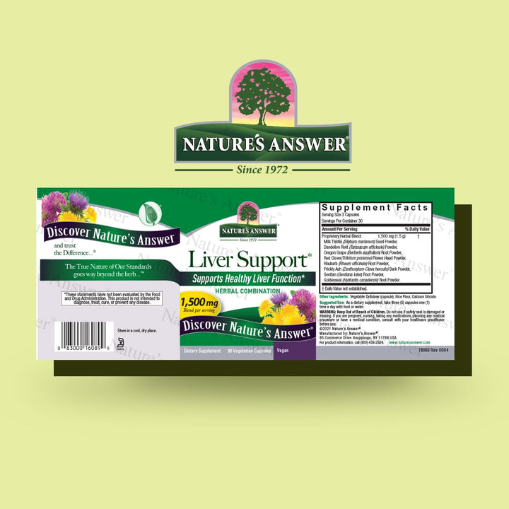 Nature&#39;s Answer Liver Support Herbal Blend Dietary Supplement | 1500mg | 90 Capsules | Supports Liver Function | Vegan | Single Count