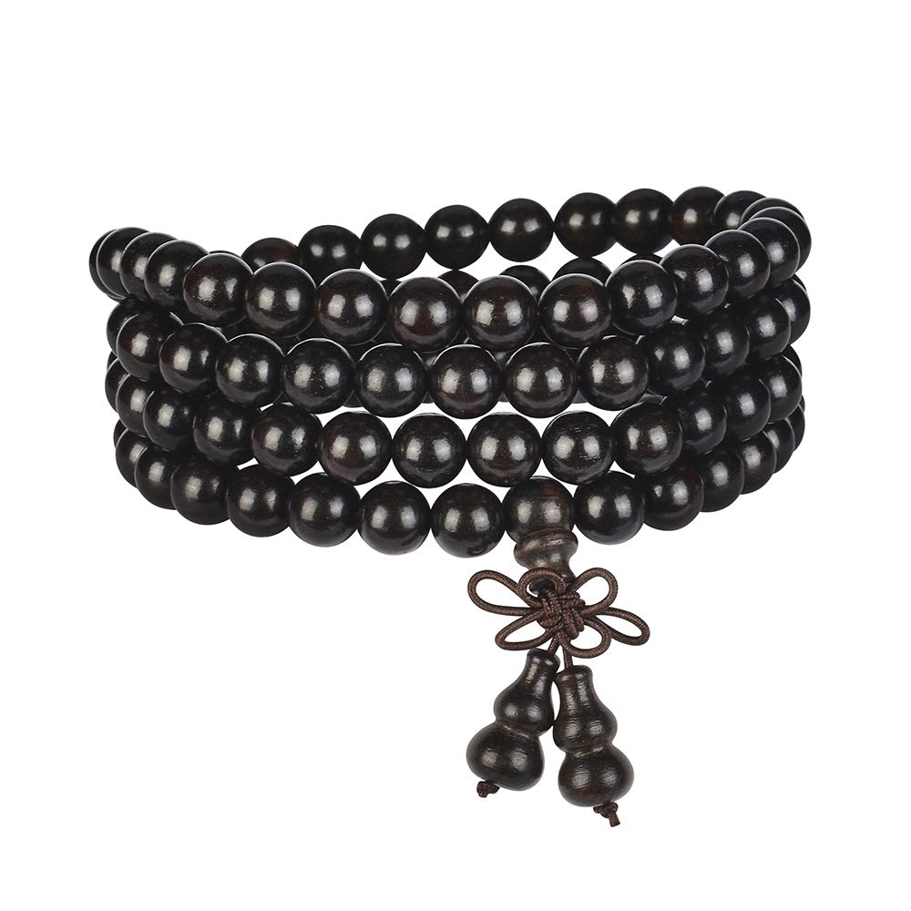 mala beads bracelet 108 8mm Beaded Necklace sandalwood elastic (Gourd - black sandalwood)
