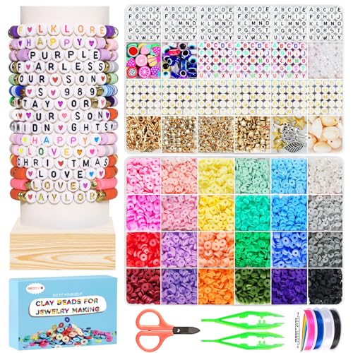 Friendship Bracelet Making Kit for Girls, 7200 Clay Beads Jewelry Making Kits with Letter Beads and Charms, Gifts for Girls Adults