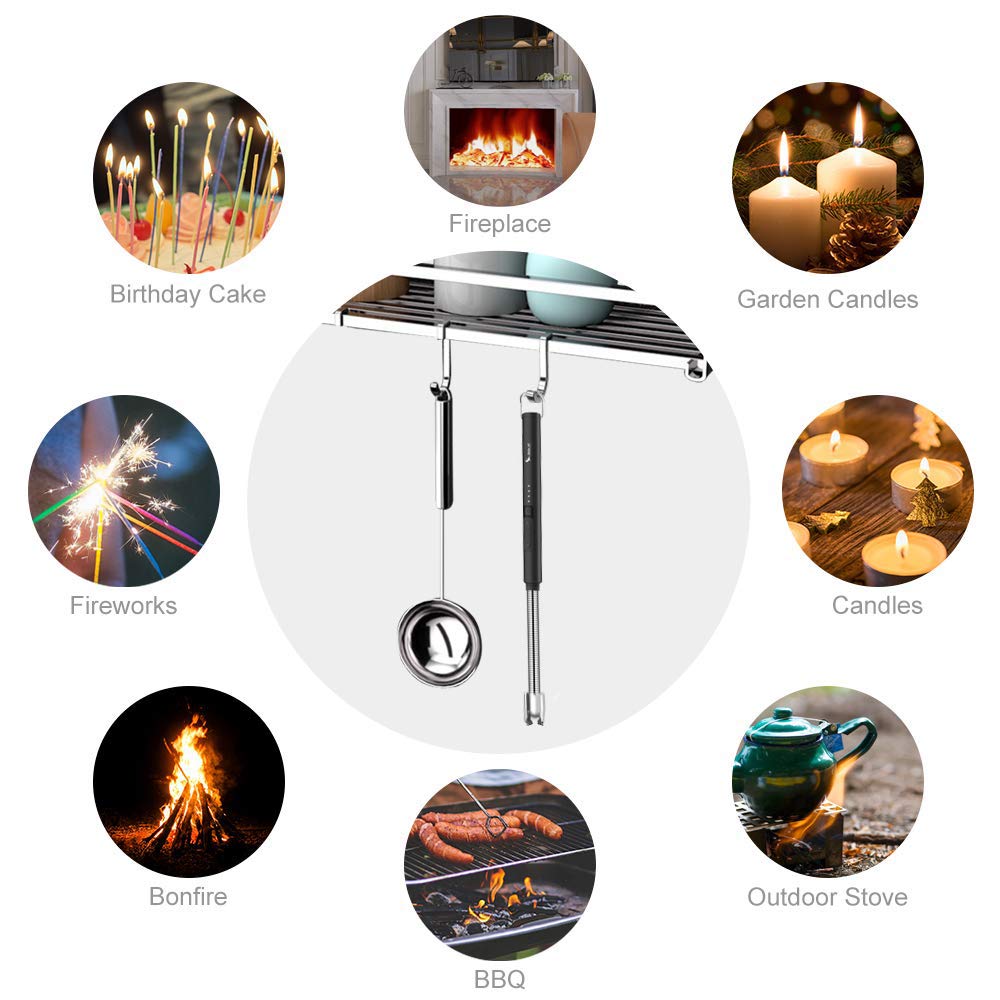 SUPRUS Electric Lighter Candle Lighter USB Type C Rechargeable Lighter Steel Shell & Hanging Hook with 360° Flexible Neck(Black)