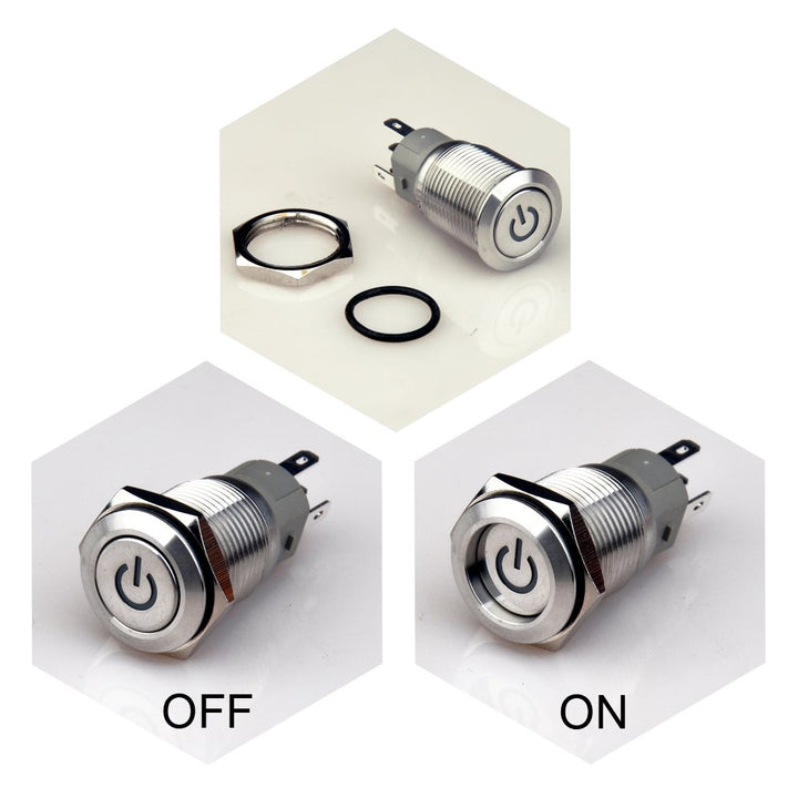Latching Push Button Switch U16F5 1NO1NC SPDT ON/Off Silver Stainless Steel Shell with Green Power Symbol LED Suitable for 16mm 5/8 Mounting Hole (Green)