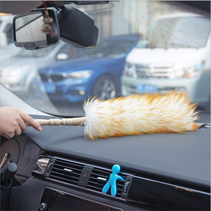 Green Vivid Lambswool Duster with Solid Wooden Handle,L