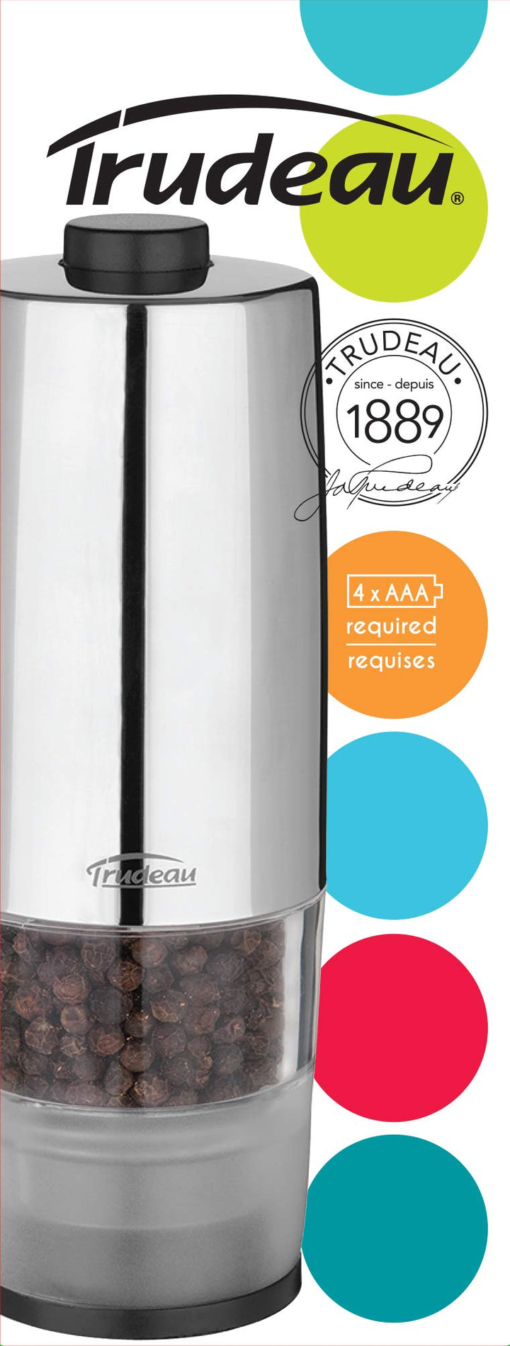 One-Hand Battery Operated Pepper Mill, Stainless Steel Finish 7 by 2