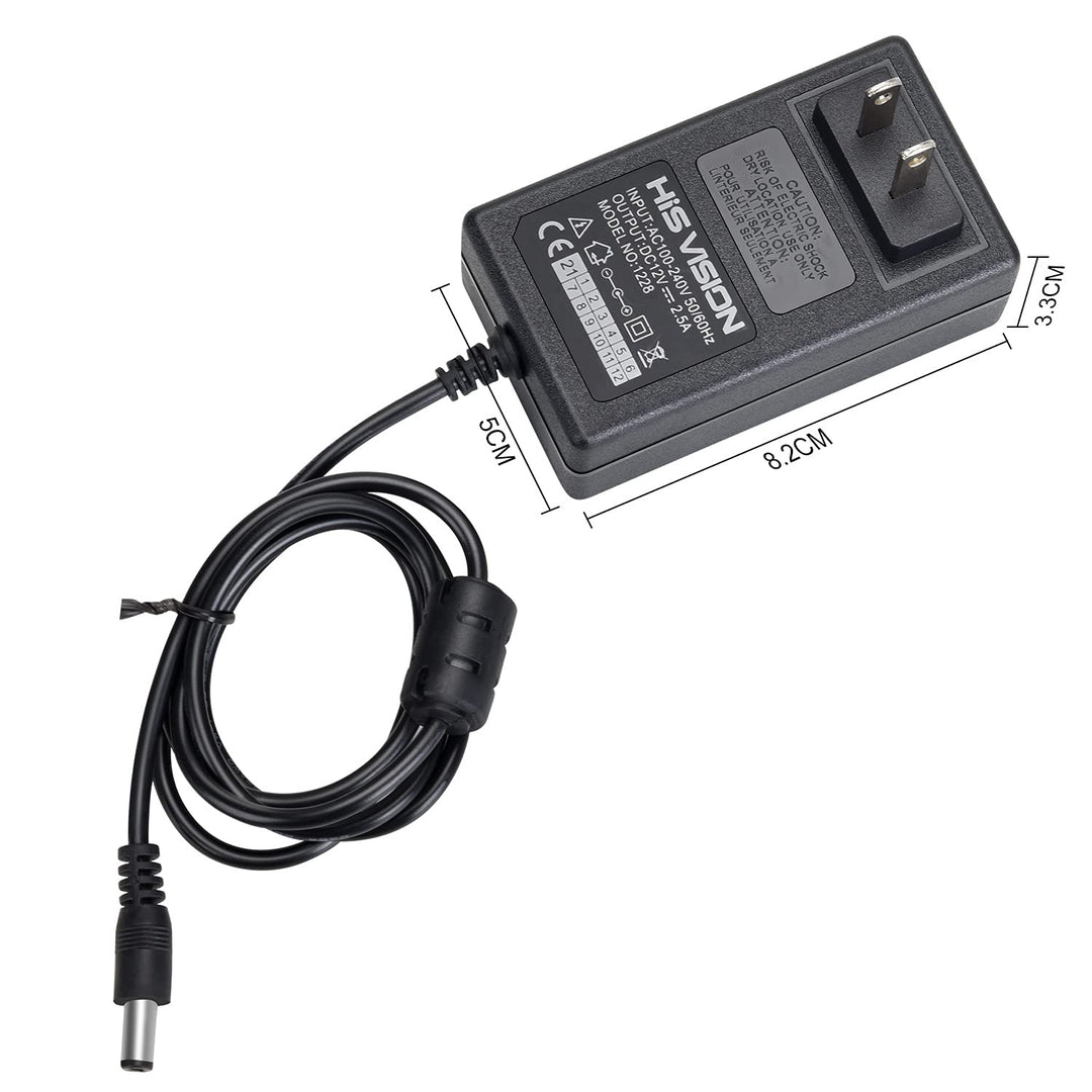 Security Camera Power Supply Adapter 12V 2.5A 100V-240V AC to DC with 4-Way Power Splitter Cable -Fits CCTV Camera DVR NVR Surveillance System