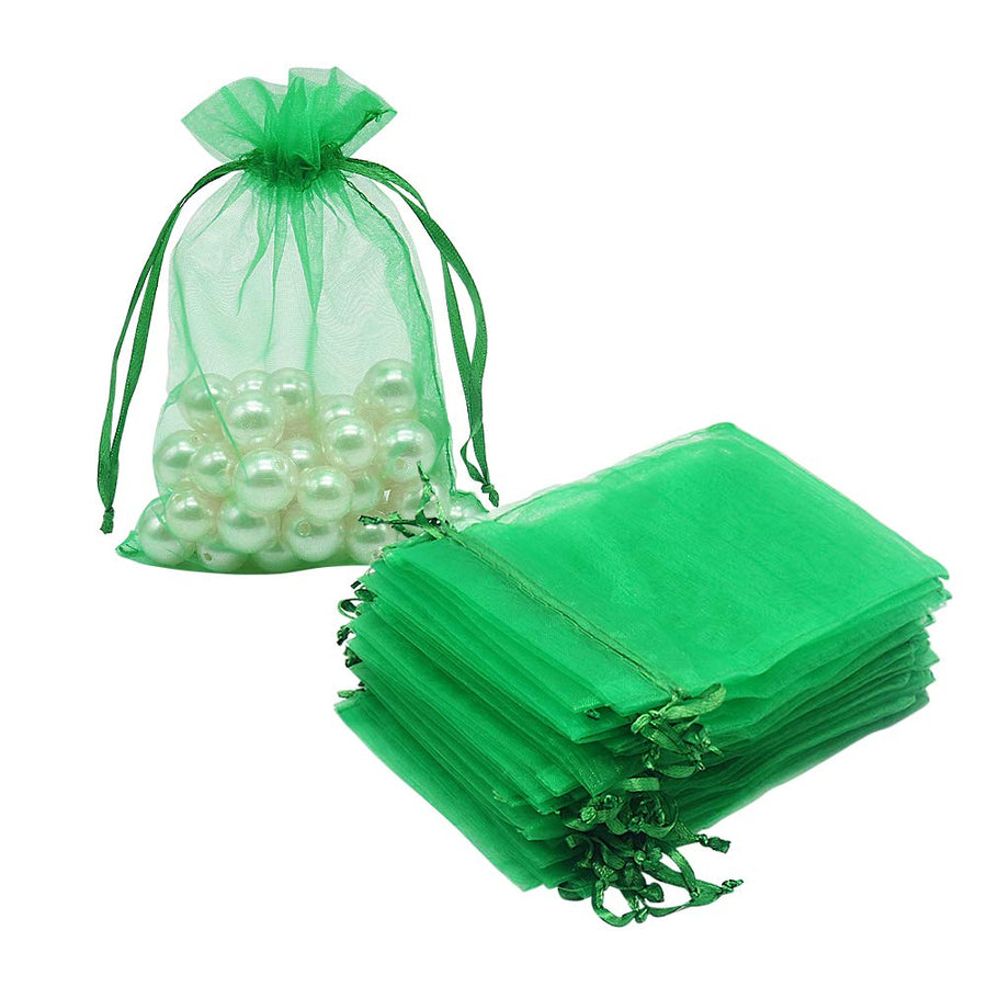 HRX Package 100pcs Organza Drawstring Bags Green, 4 x 6