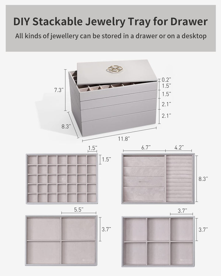 NEW Miller Jewelry Trays Stackable Showcase Display Drawer Organizer Storage- Multi-Purpose,Multiple Combinations, Large Capacity Multi-Layer Design and Fashion(Grey)