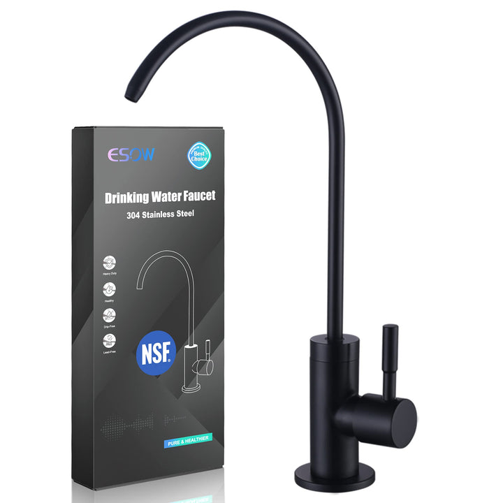 Kitchen Water Filter Faucet, 100% Lead-Free Drinking Water Faucet Fits Most Reverse Osmosis Units or Water Filtration System in Non-Air Gap, Stainless Steel 304 Body Matte Black Finish