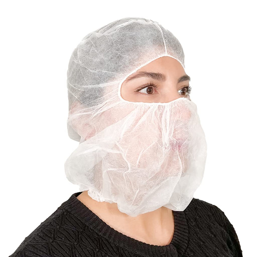 Disposable Bouffant Ninja Hoods Full Face Beard Hair Net Pack of 100 White