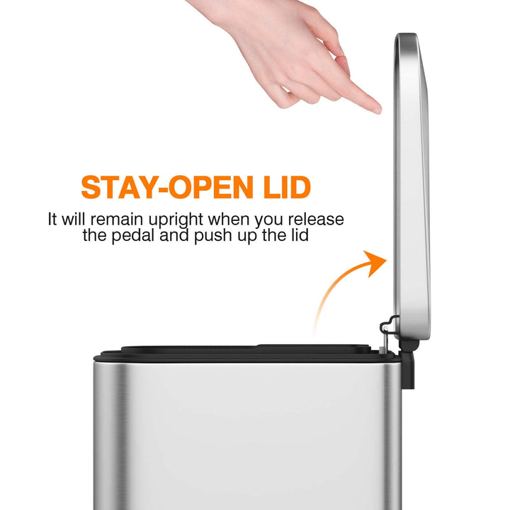 15 Liter/4 Gallon Trash Can with Soft Close Lid,Stainless Steel Trash Can with Removable Wastebasket, Step Trash Can for Bathroom,Kitchen,Office (Silver)