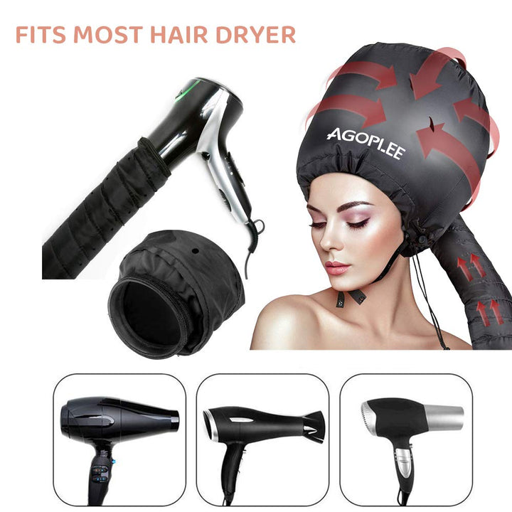 Soft Bonnet Hood Hairdryer Attachment, Adjustable Hooded Bonnet for Hand Held Hair Dryer - Including Headband to Reduce Heat Around Ear and Neck - Drying Styling Curling Deep Conditioning