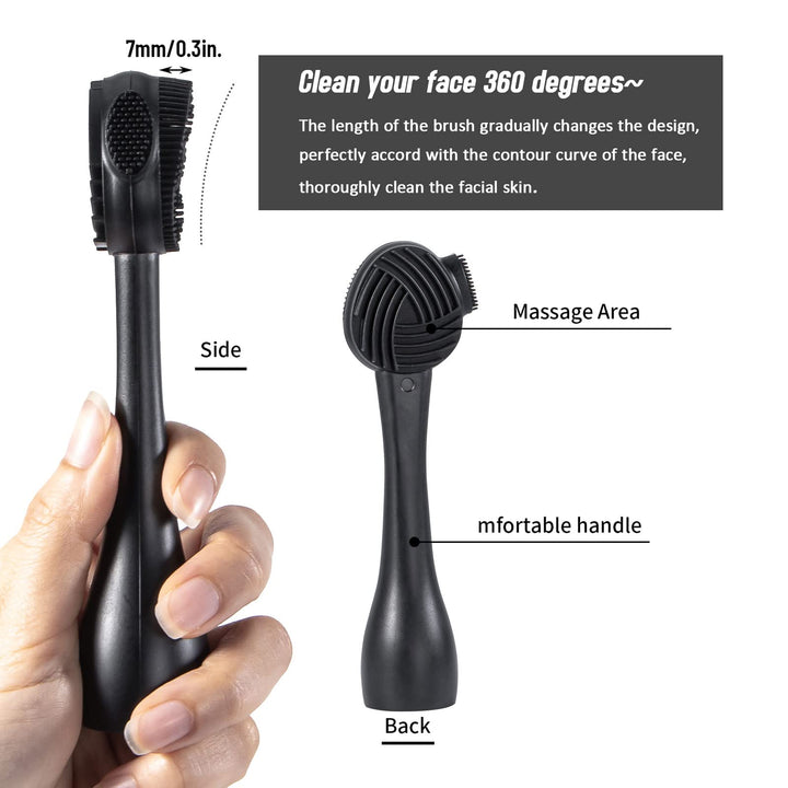 Silicone Facial Cleansing Brush 3 Designs, 4 in 1 Handheld Face Scrubber for Deep Gentle Exfoliating, Double-Ended Face Wash Scrub Brush for Face Skincare and Massage (Green)