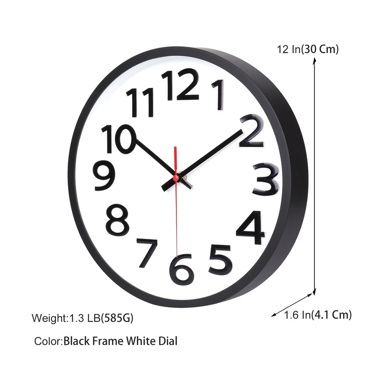 Wall Clock 12 Inch Silent Non-Ticking Big Numbers Easy to Read Wall Clocks Decorative for Office School Bedroom Home