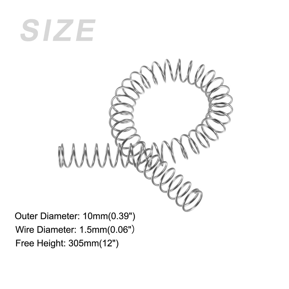 Compression Springs (1.5x10mm OD,305mm Free Length) 304 Stainless Steel Extension Spring - for Shop Home Repairs, DIY Projects, Silver Tone
