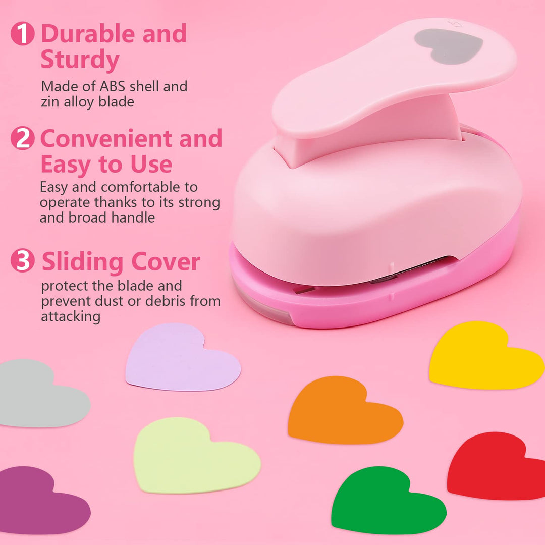 5 PCS Heart Punch, Heart Lever Action Craft Punch, 5 Different Size Heart Shaped Hole Punch for Paper Crafts, Weddings, Gift Wrapping, Greeting Cards and Scrapbooks