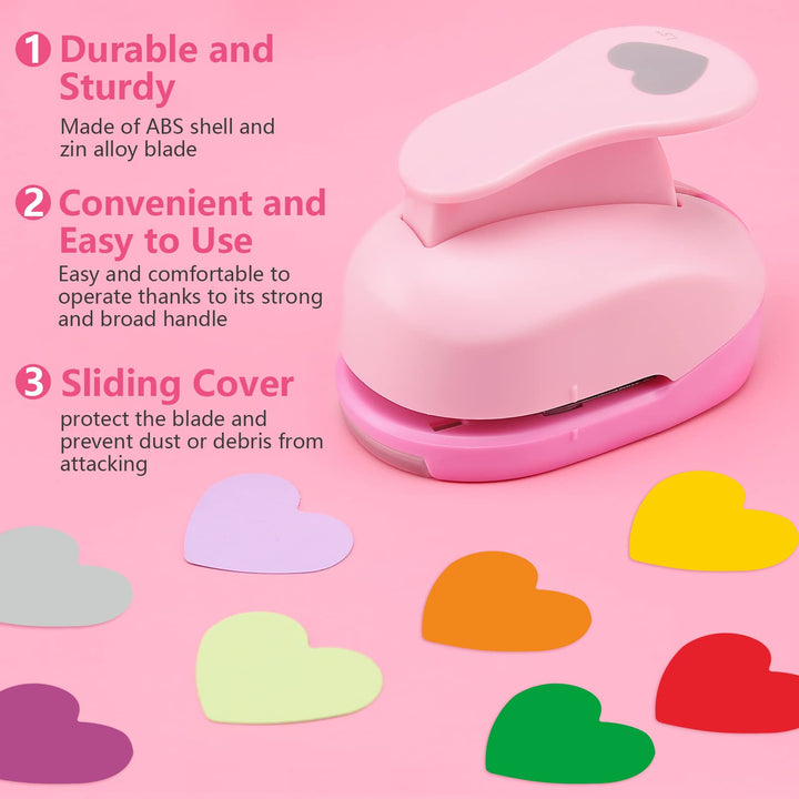 5 PCS Heart Punch, Heart Lever Action Craft Punch, 5 Different Size Heart Shaped Hole Punch for Paper Crafts, Weddings, Gift Wrapping, Greeting Cards and Scrapbooks