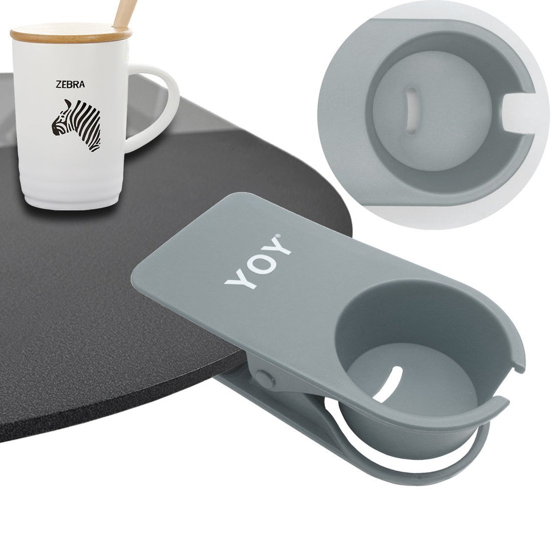 Drink Cup Holder Clip - Table Desk Side Water Glass Beer Bottle Beverage Soda Coffee Mug Holder Cup Saucer Clip Design for Home Office, Gray