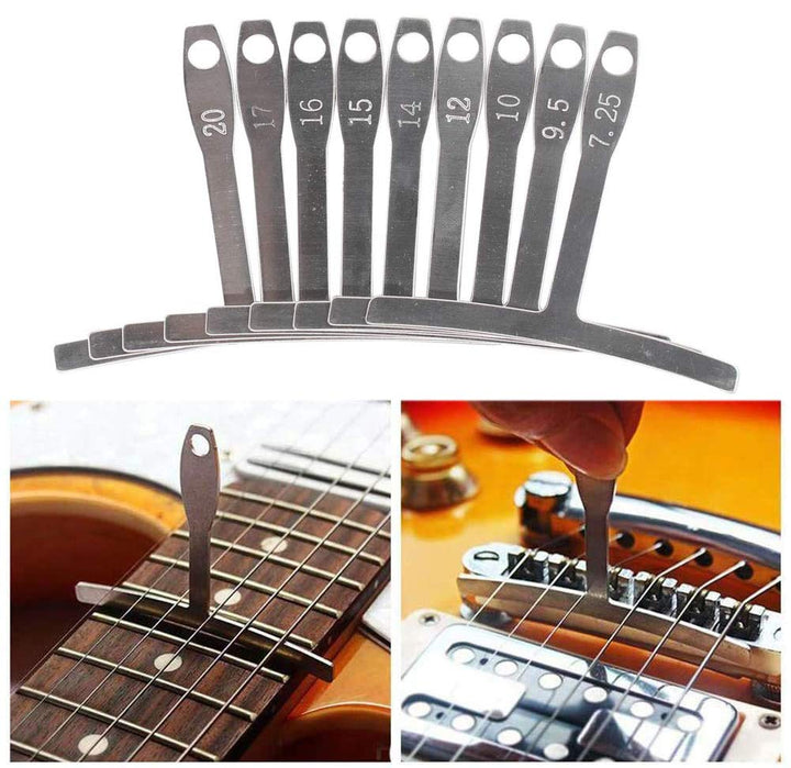 Set of 12 Pieces Luthier Tools Set Guitar Neck Notched Straight Edge 9pcs Guitar Radius Gauge String Action Gauge Ruler Fret Rocker for Guitar and Bass Setup Tool
