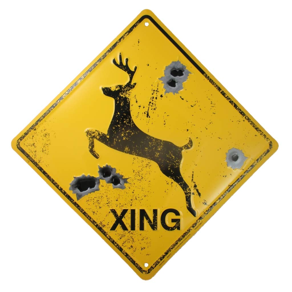Deer Crossing Sign/Bullet Holes/Rustic Hunting Cabin Lodge Street Road Decor New by Deer Crossing Sign