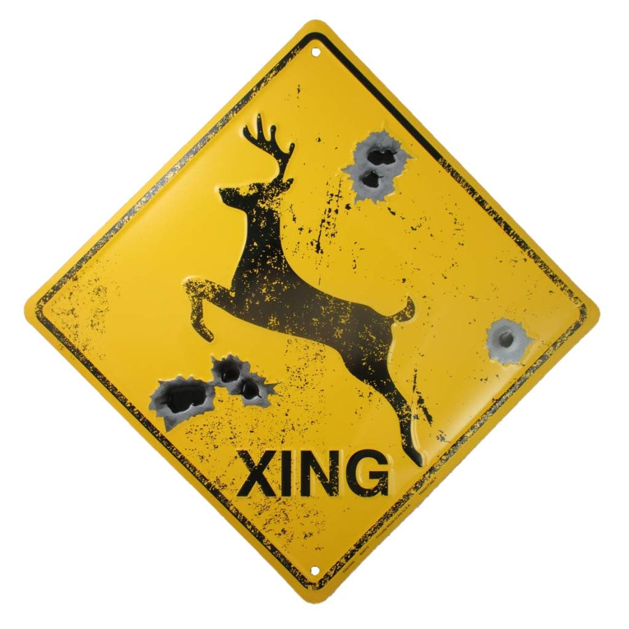 Deer Crossing Sign/Bullet Holes/Rustic Hunting Cabin Lodge Street Road Decor New by Deer Crossing Sign