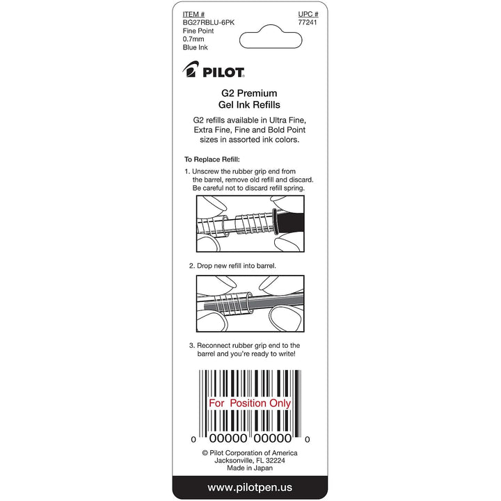 Pilot G2 Gel Ink Refill, 2-Pack for Rolling Ball Pens, Fine Point, Blue Ink (77241)