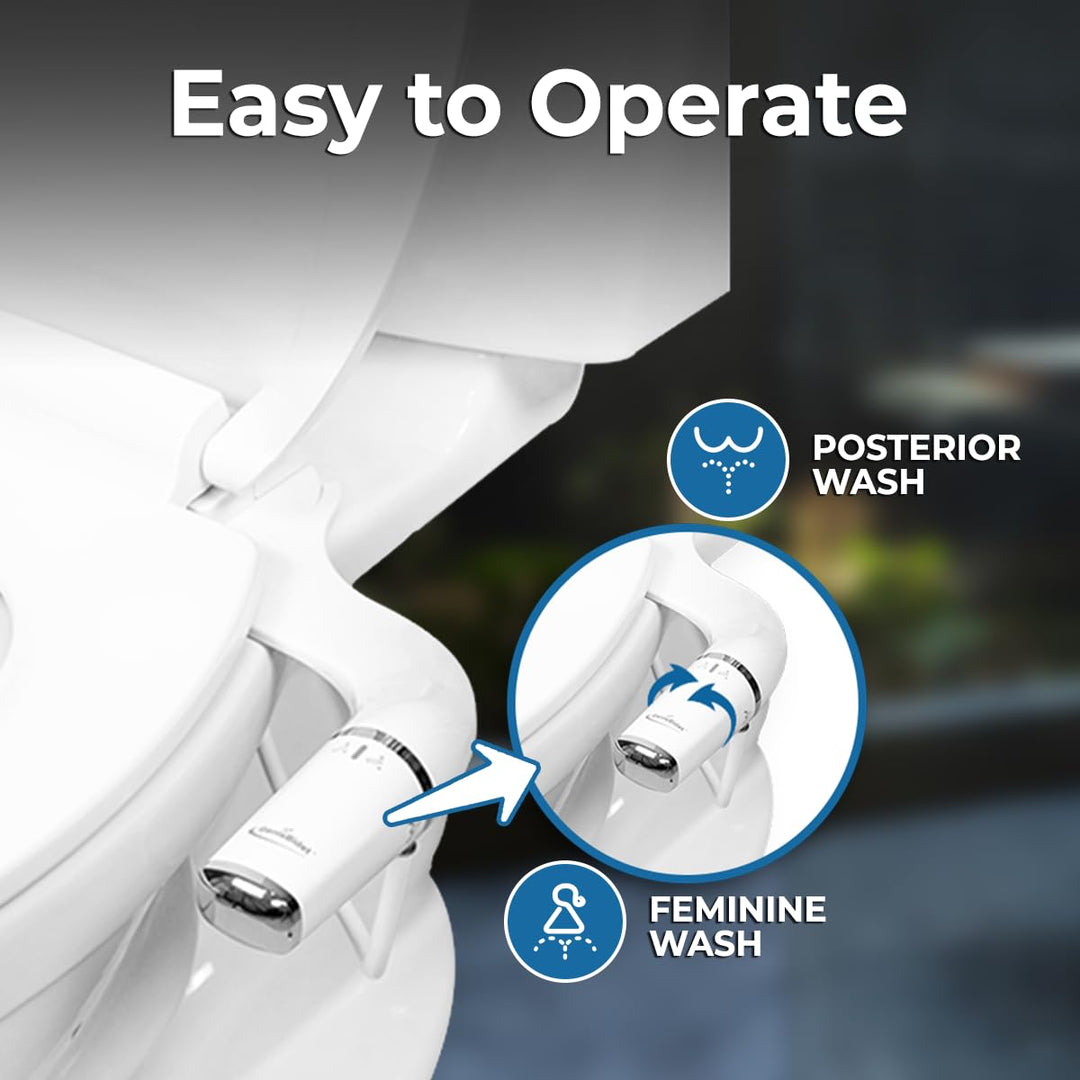 Bidet Attachment for Toilet - Ultra-Slim Left Handed Hygienic Bidet Attachment For Existing Toilets - Bidet Toilet Seat Attachment with Pressure Controls - Travel Bidet Included