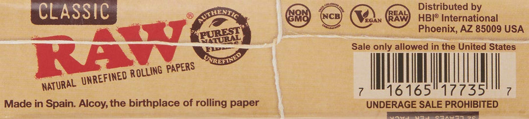 RAW Classic King Size Slim Rolling Paper, Brown, 5 Coun