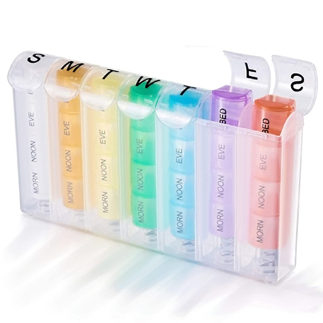 Travel Pill Organizer Weekly Pill Planner for Pill and Vitamin Each Week, 4 Times a Day Medication Reminder, Easy to Read Monday to Sunday, AM PM Small Compartment for Purse
