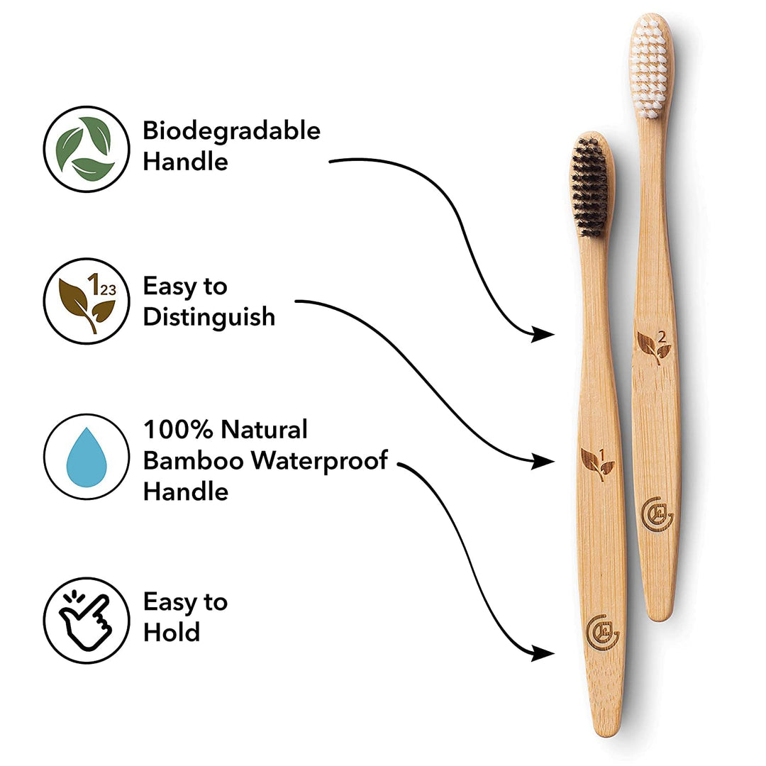 Greenzla Organic Bamboo Toothbrushes, 12 Pack Sturdy BP