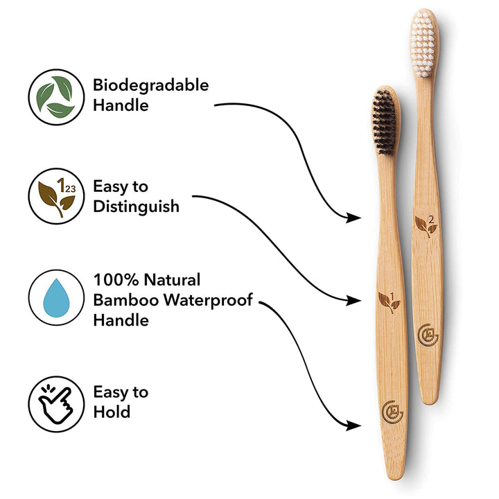 Greenzla Organic Bamboo Toothbrushes, 12 Pack Sturdy BP