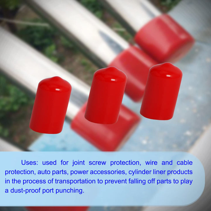 Rubber Round End Cap Cover 0.67 Inch (17mm) Screw Thread Protectors PVC Flexible Tubing Pipe Protective Bolt Screw Thread Protector Safety Cover | for Pipe Post Tubing Rod Cover 20 Pcs (Red)