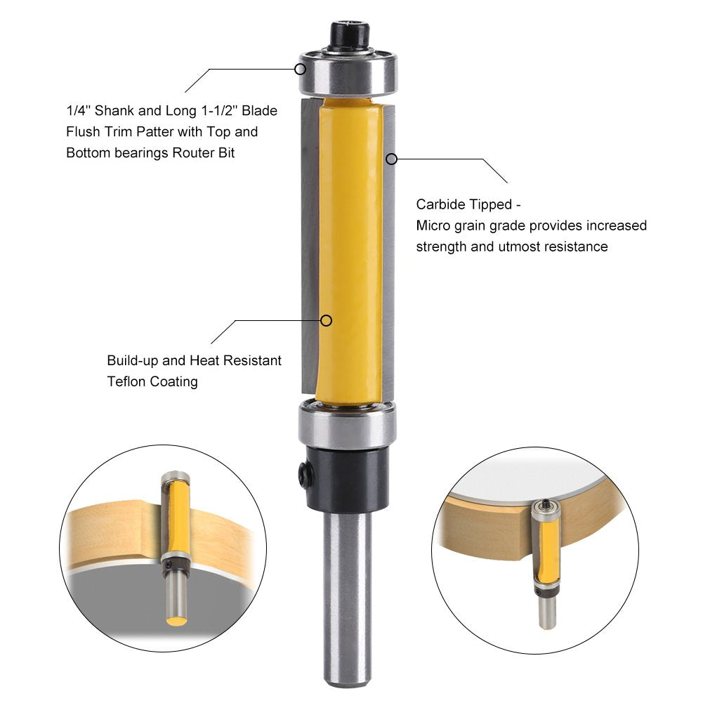 Flush Trim Router Bit Set, Top and Bottom Bearing Flush